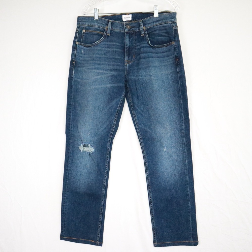 Hudson Jeans Mens 33 Straight Leg 5-Pocket Stretch Flex‎ Distressed Denim Blue